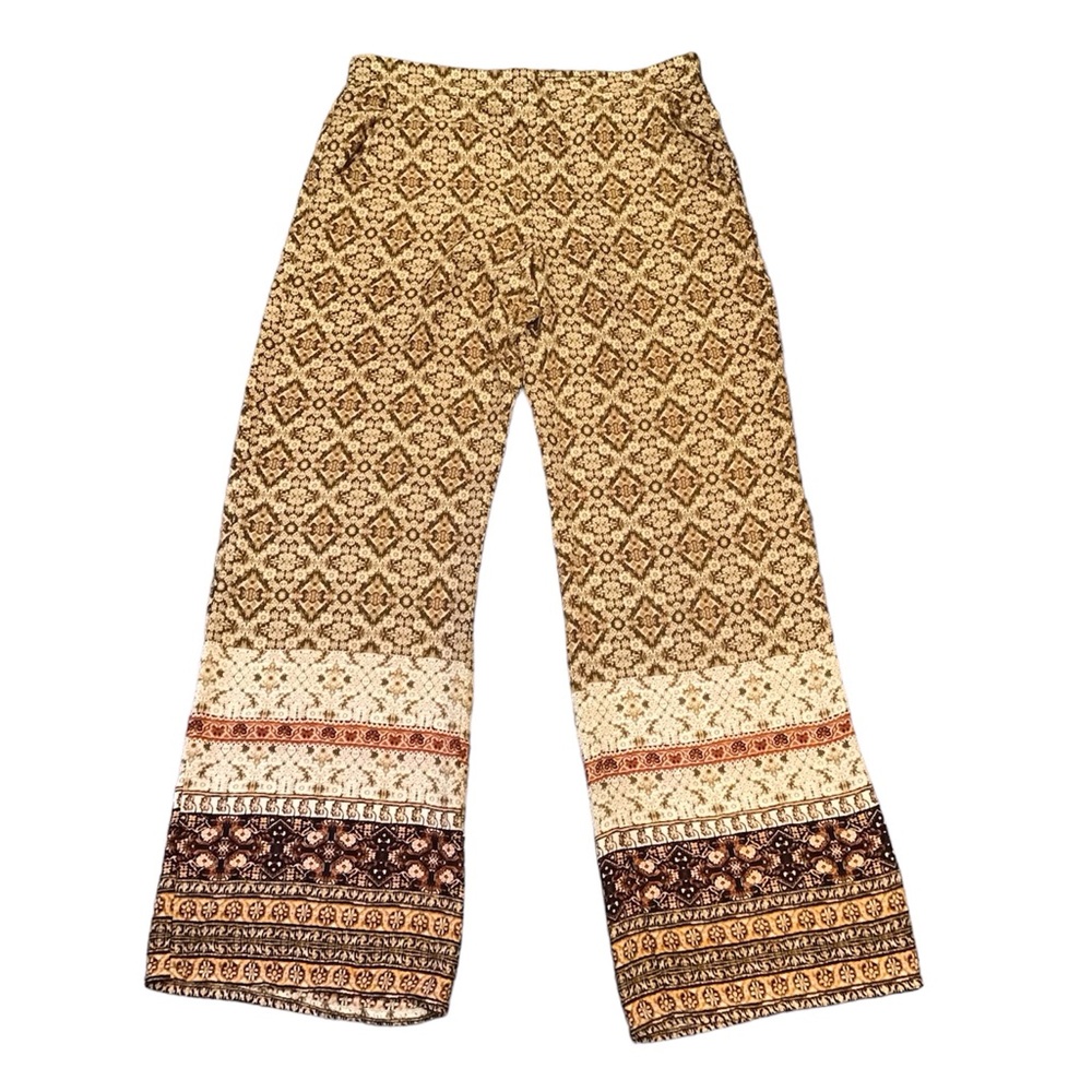 IN San Fran Womens Wide Leg Boho Print Pant Size L Pockets Pull On Moroccan